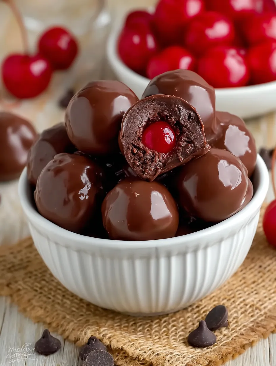 Bowl filled with chocolate cherry treats.