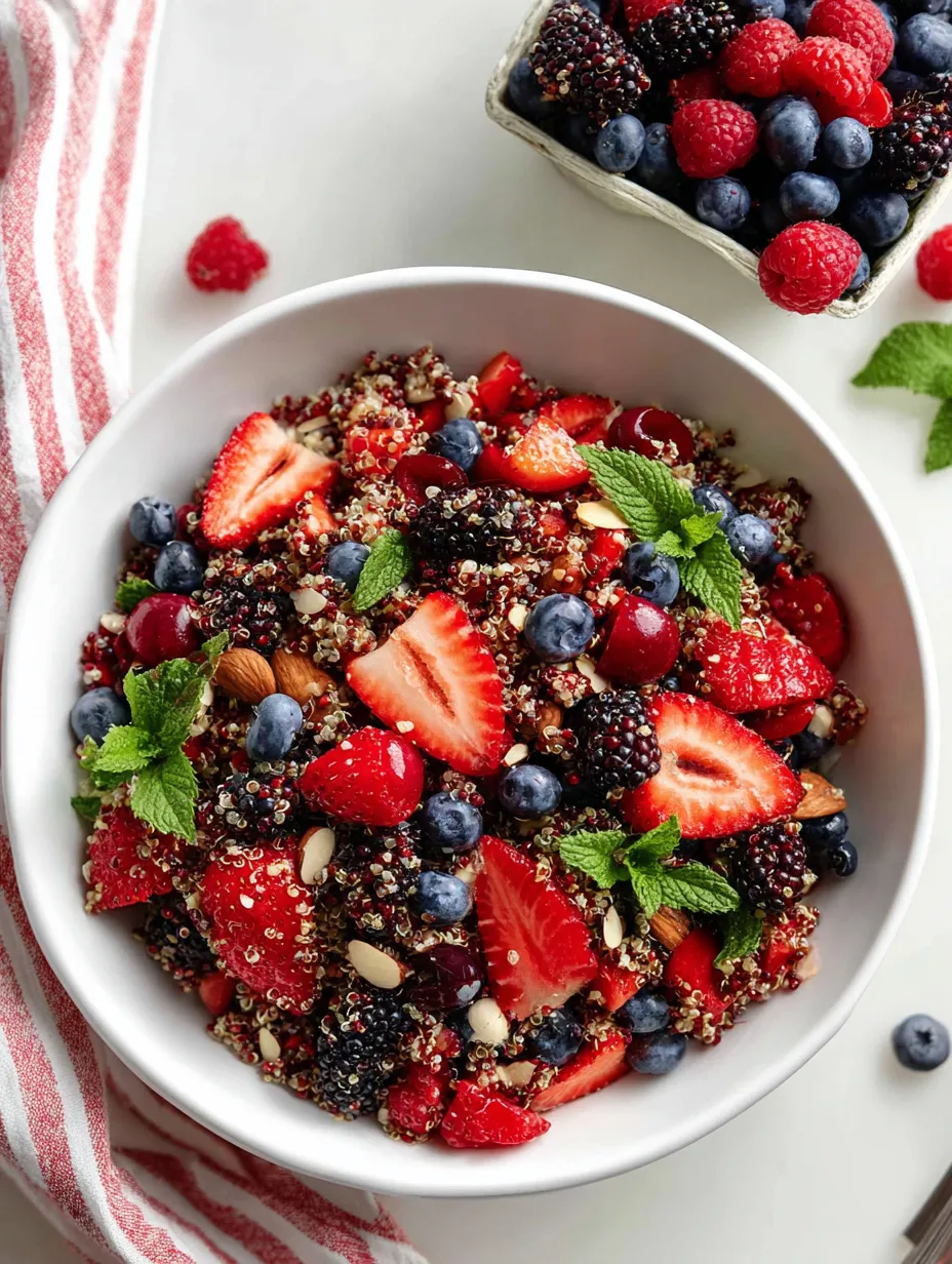Fruit-filled quinoa salad in a bowl.