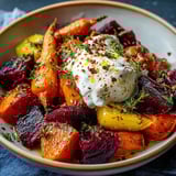 Roasted Carrot and Beets Plated with Burrata