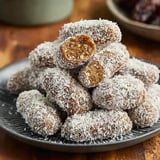 Date rolls stacked on a plate.