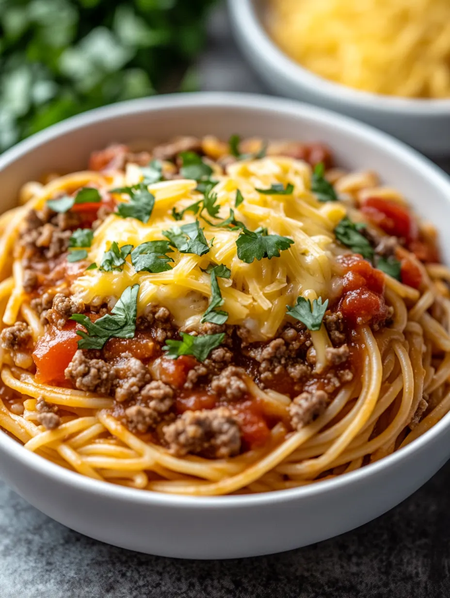 Delicious CrockPot Taco Spaghetti