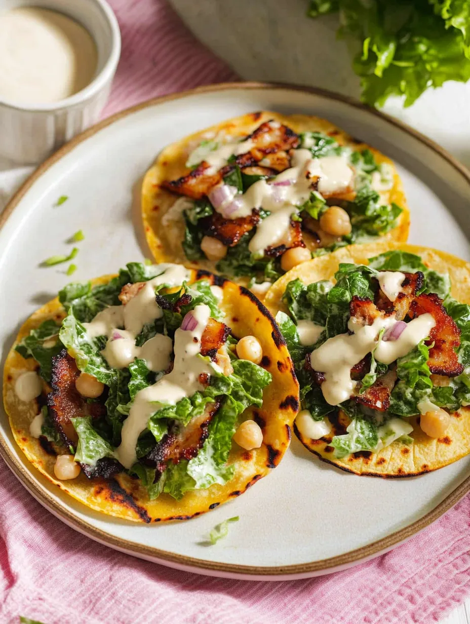 Four tacos with chicken and lettuce on a plate.