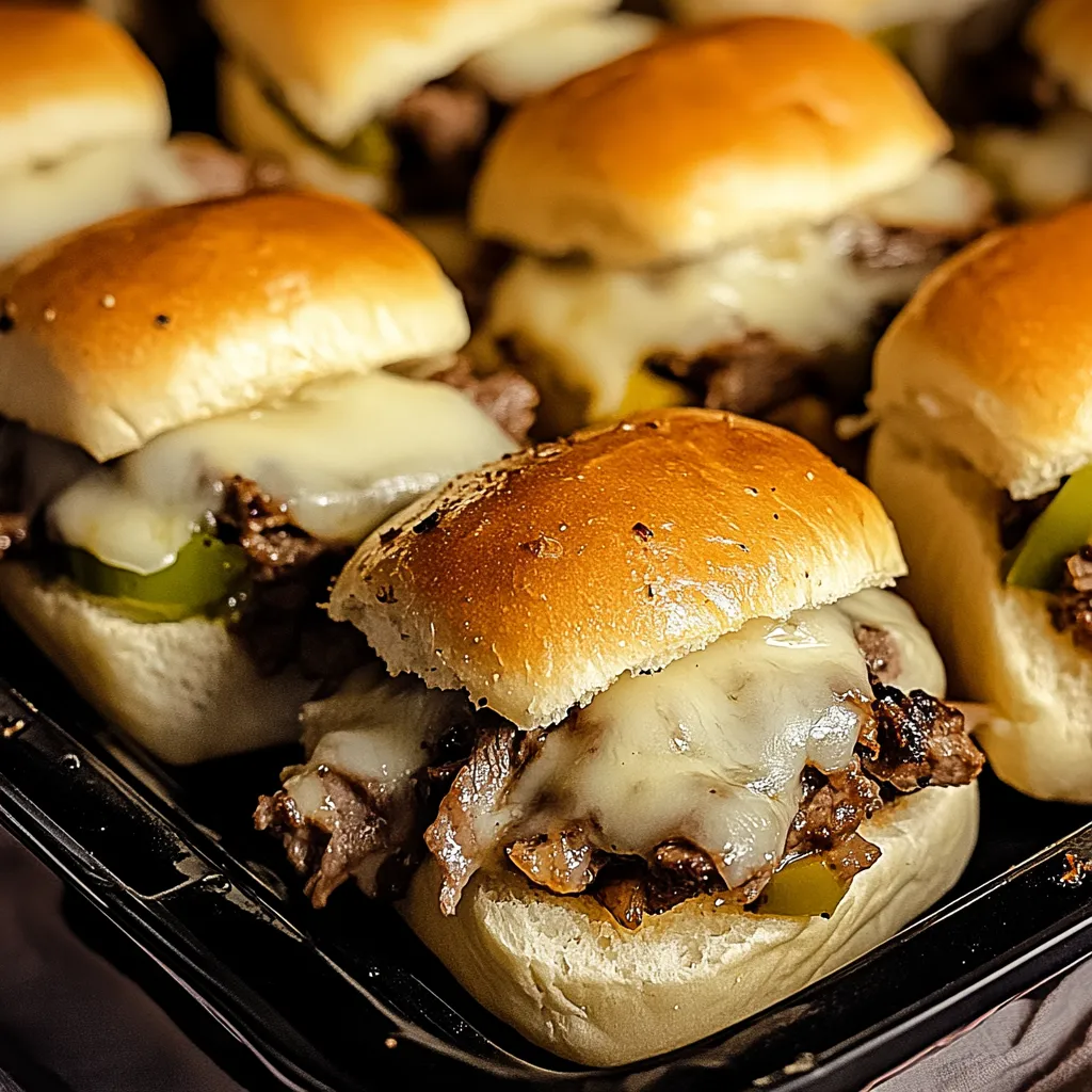 A tray of sandwiches with meat and cheese.