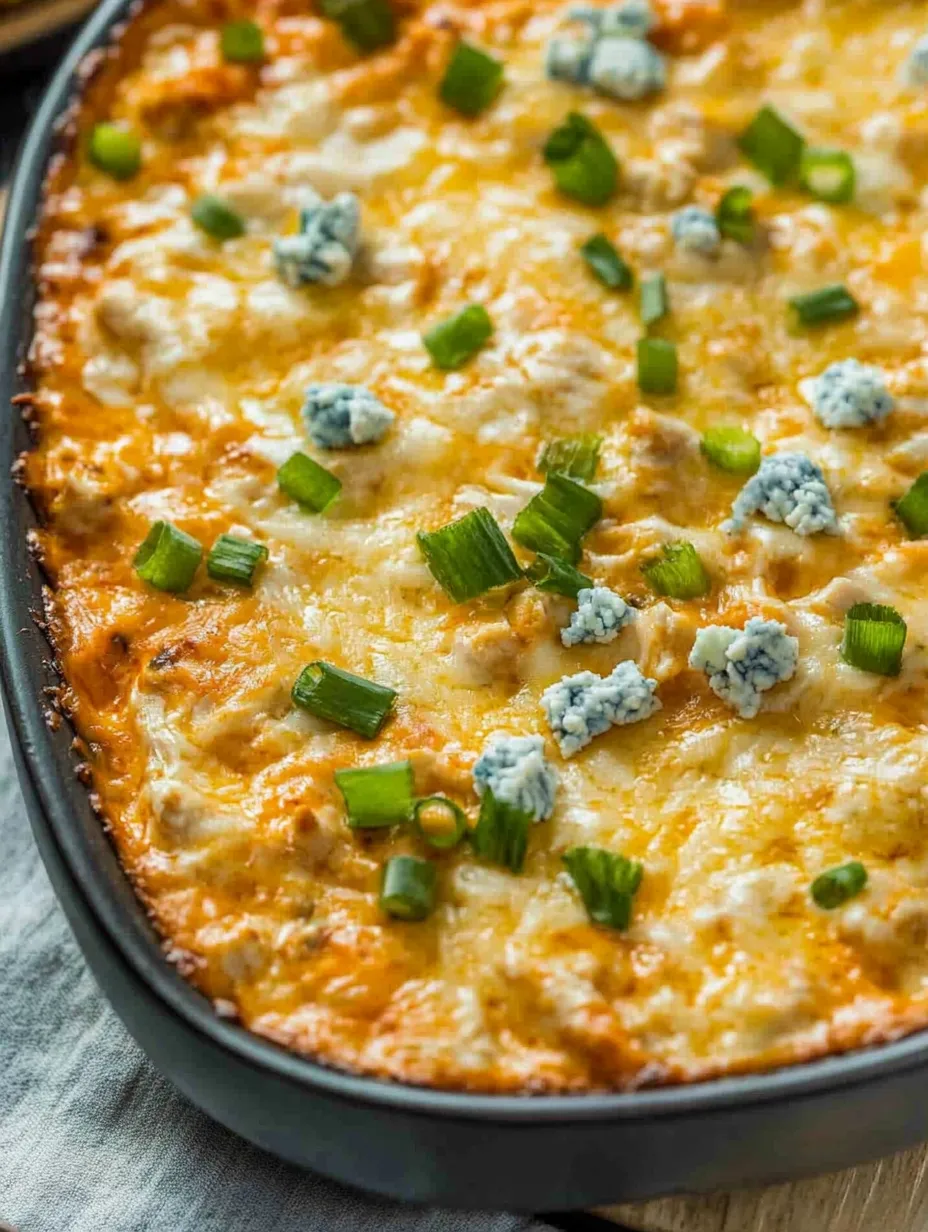 A delicious casserole with cheese, chicken, and blueberries.