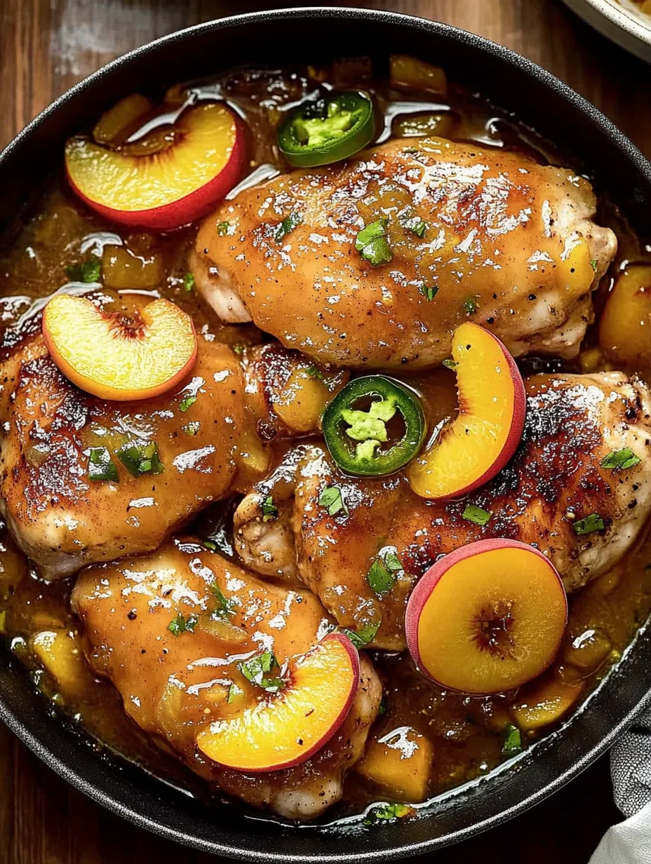 A delicious meal of chicken with peppers and pears.