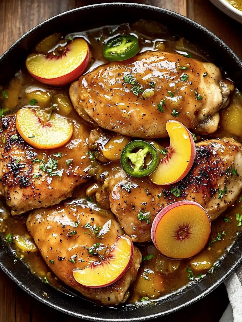 A delicious meal of chicken with peppers and apples.