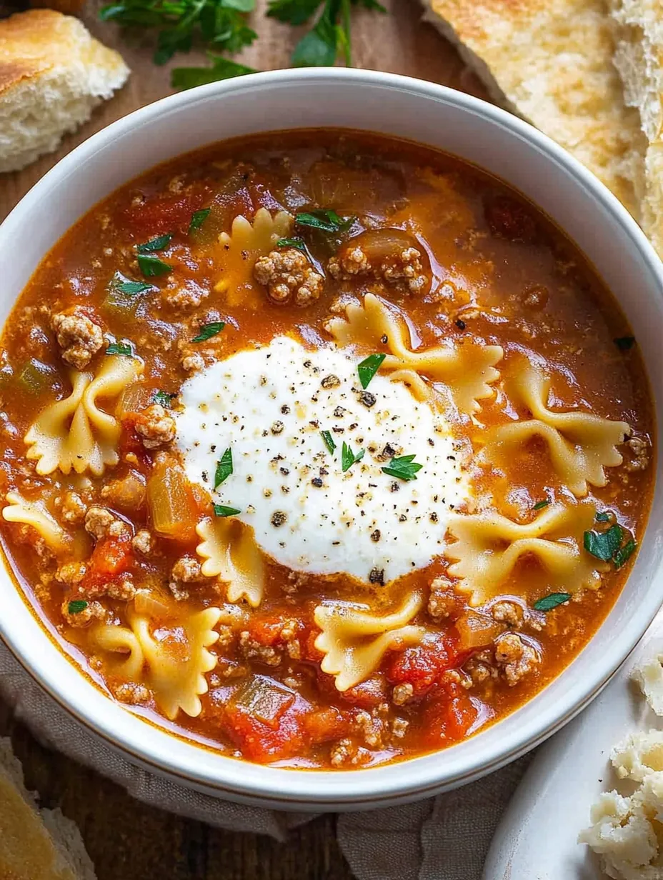 A bowl of soup with pasta and meat in it.