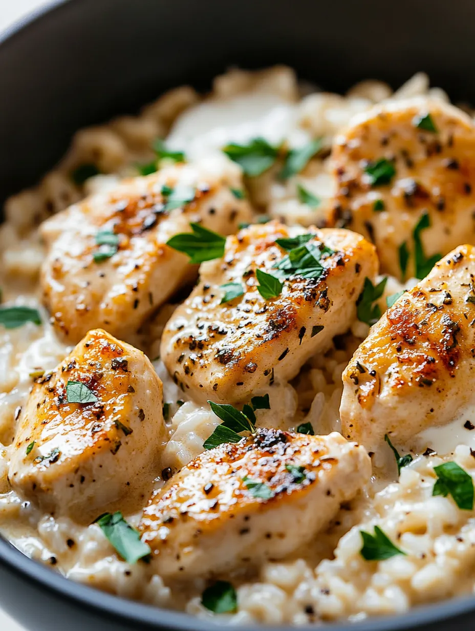 A bowl of rice with chicken and vegetables.