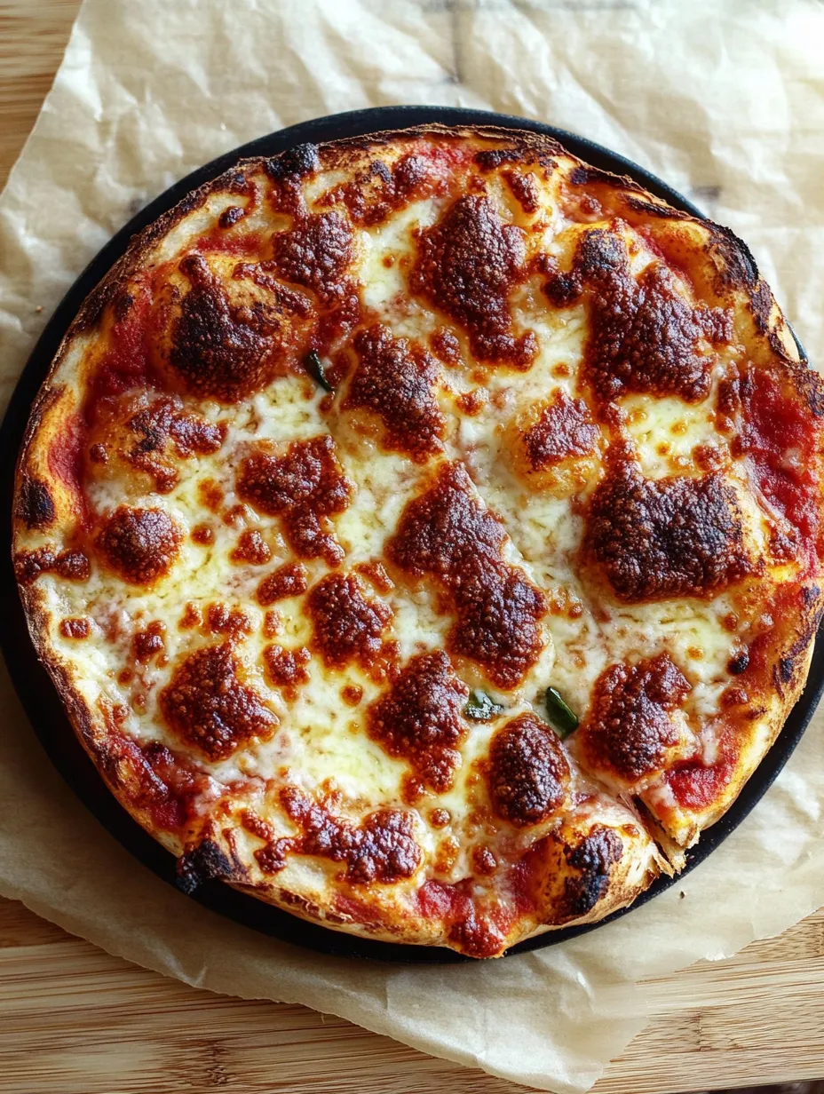 A pizza with cheese and tomato sauce on a black plate.