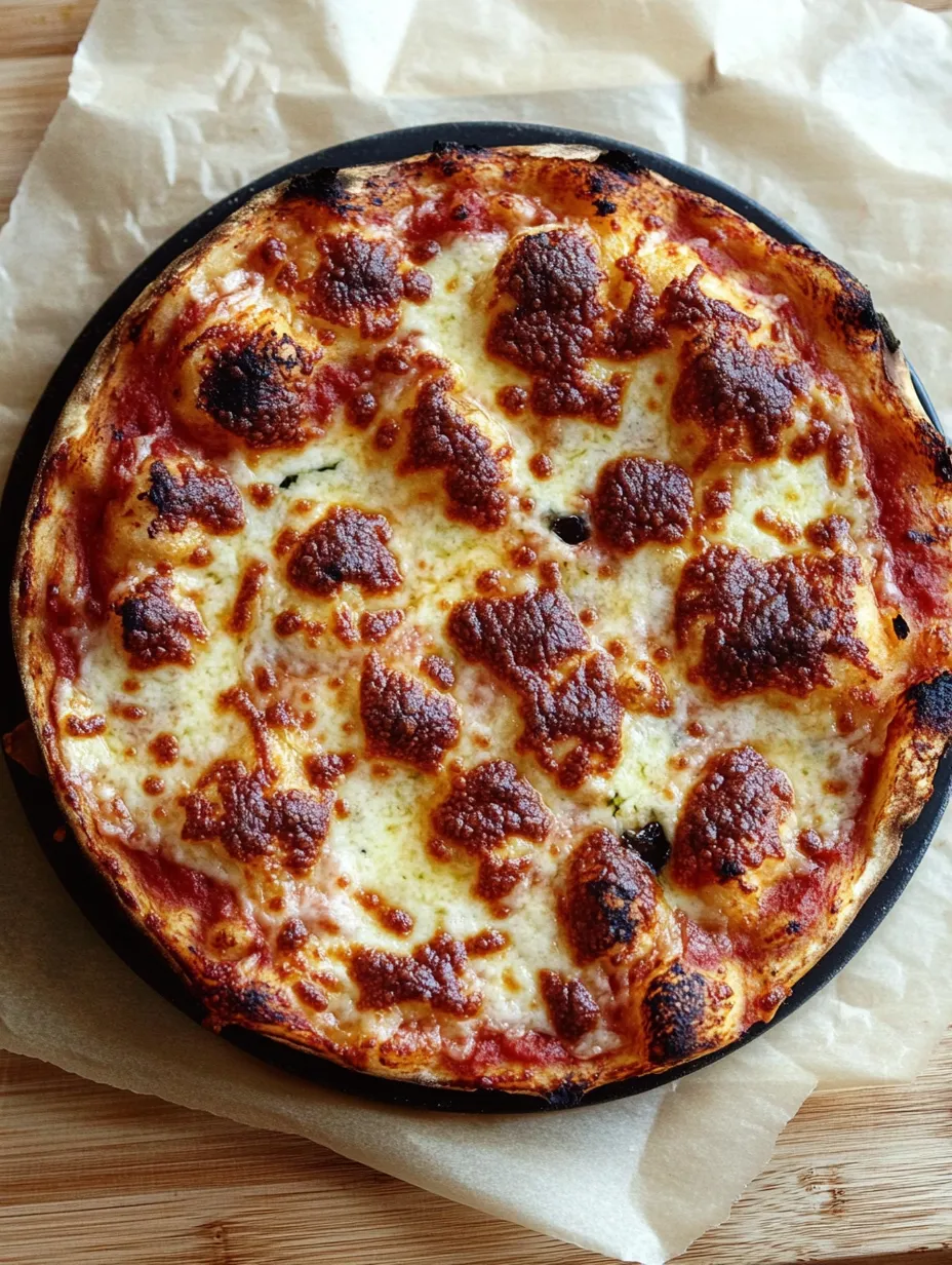 A pizza with cheese and tomato sauce on a black plate.