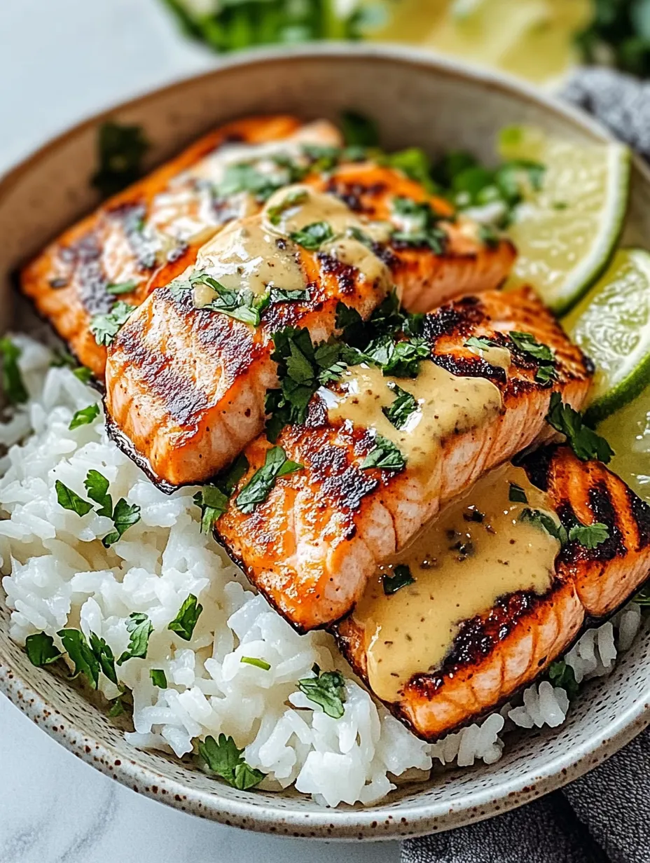 A bowl of rice with fish and sauce.