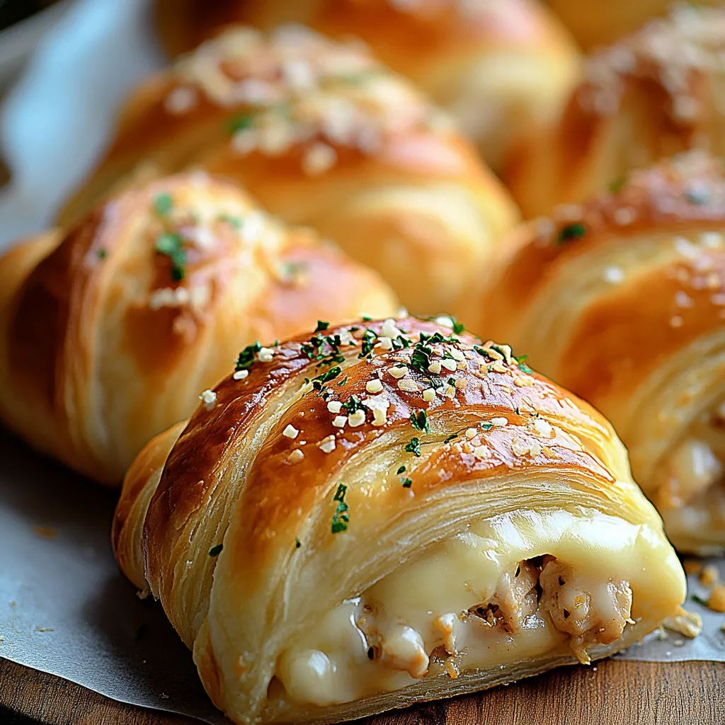 A plate of croissants with cheese and herbs on top.