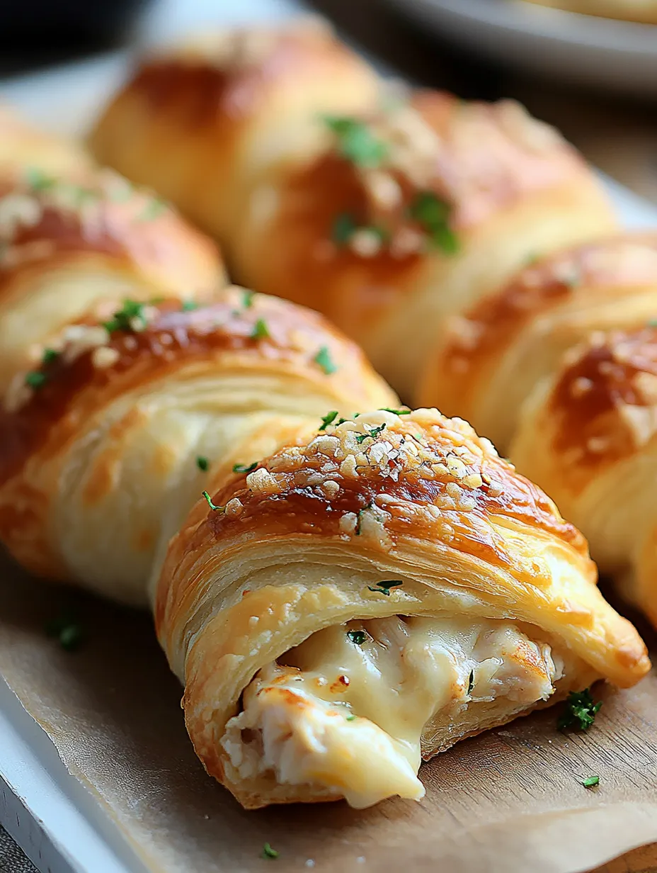 A plate of croissants with cheese and herbs on top.