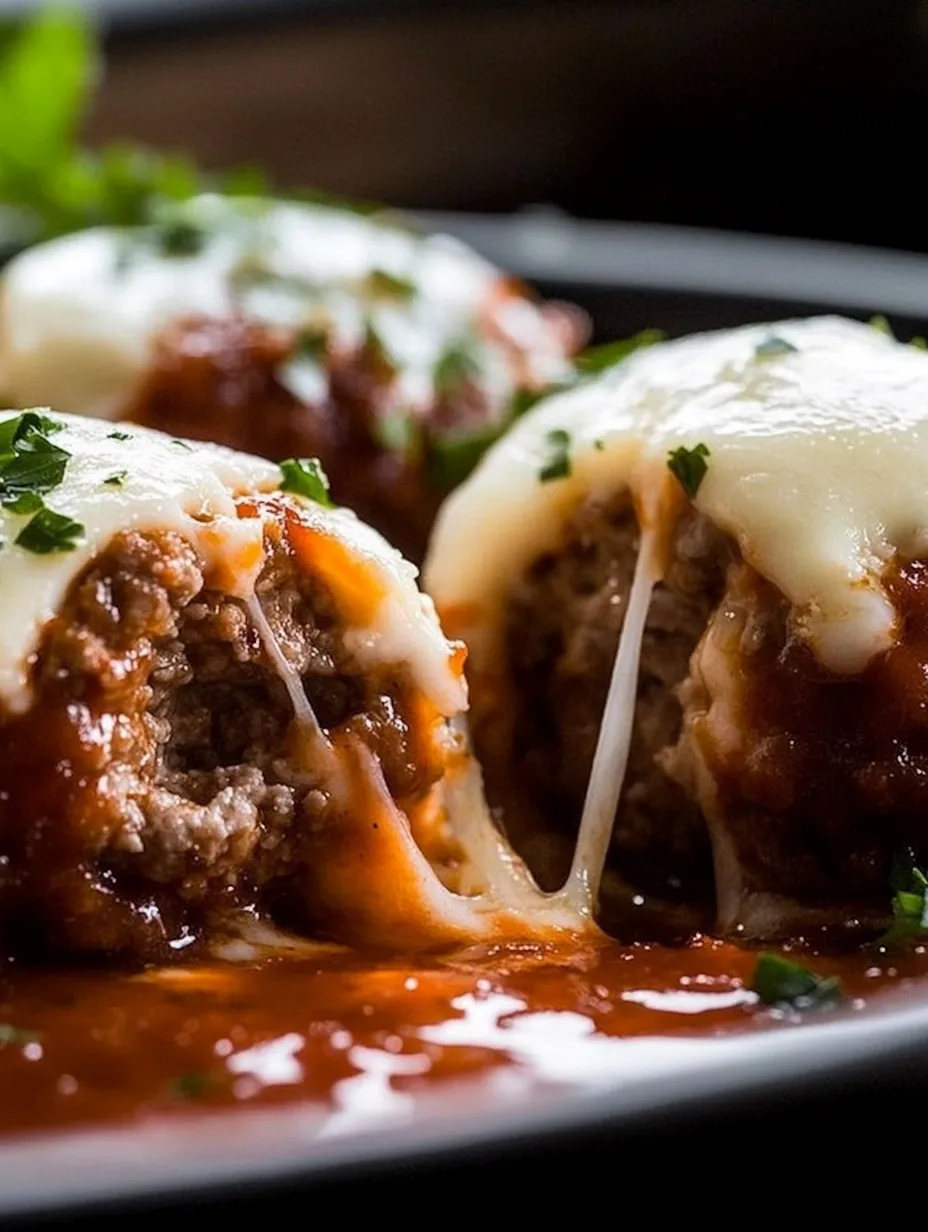 A plate of meatballs covered in cheese and tomato sauce.