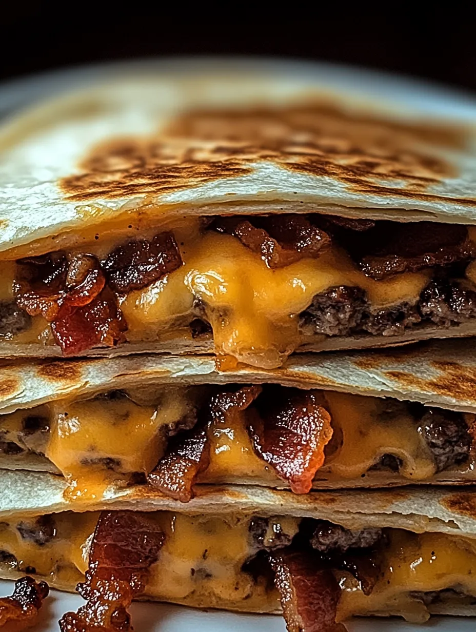 Bacon and cheese burrito stacked on top of each other.