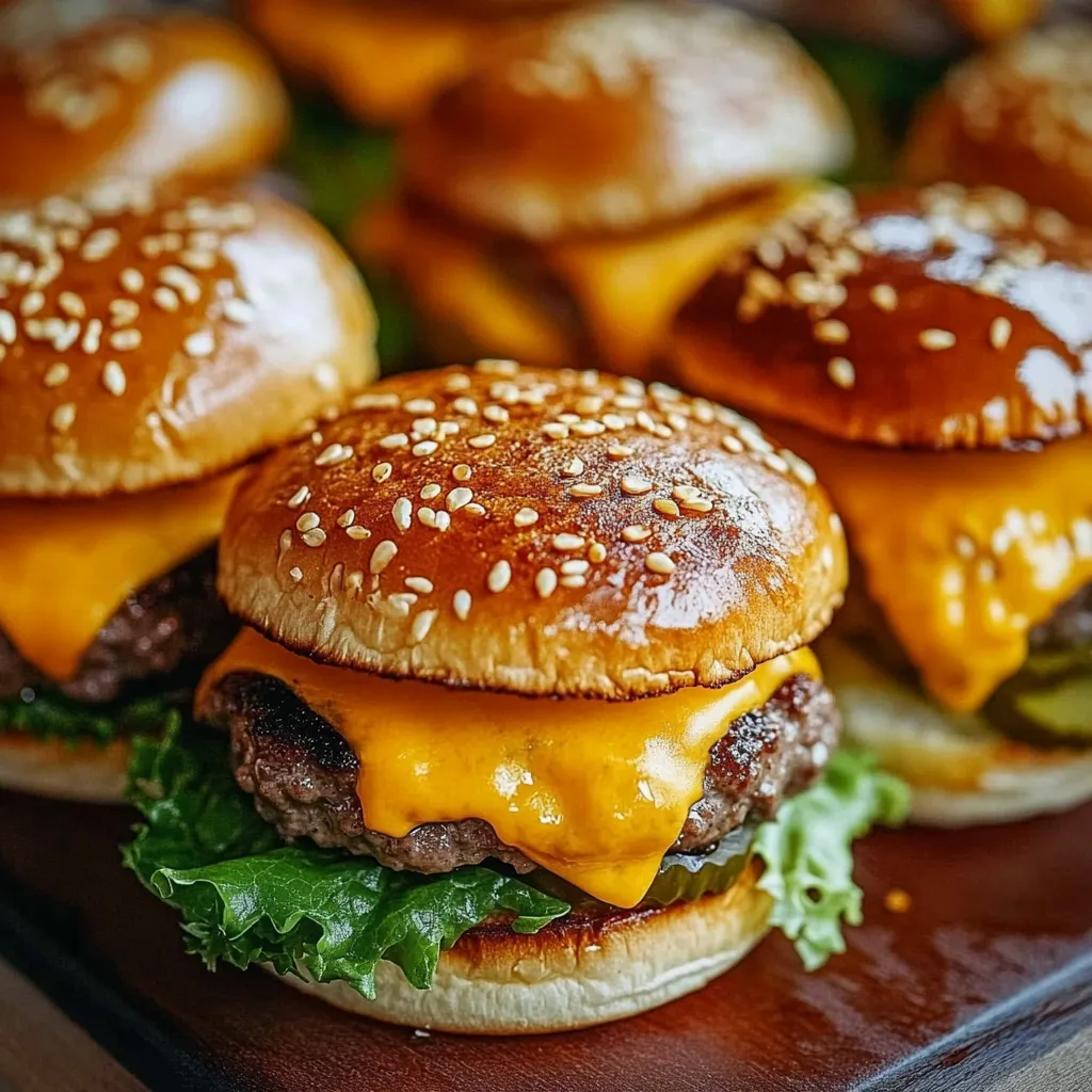 A plate of hamburgers with cheese and lettuce.