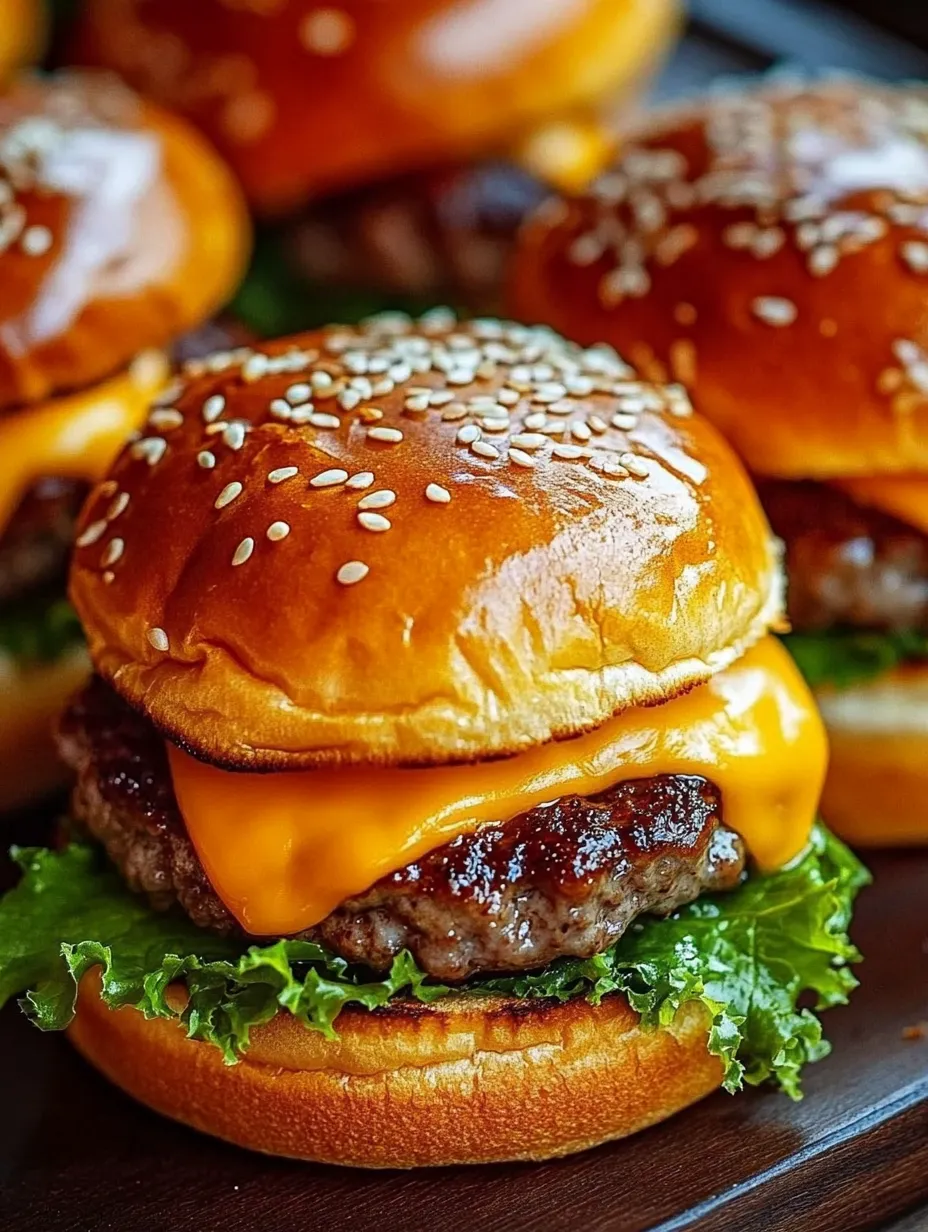 A plate of hamburgers with sesame seeds on top.