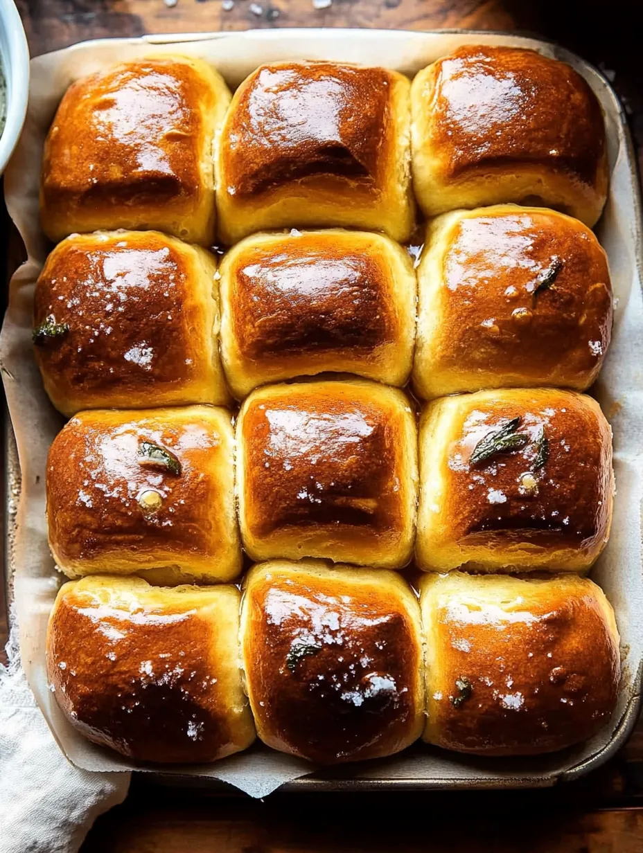 A pan of freshly baked bread rolls.