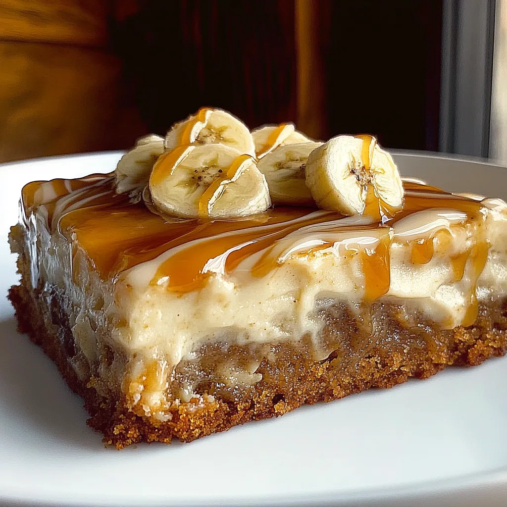 A slice of cake with bananas on top.