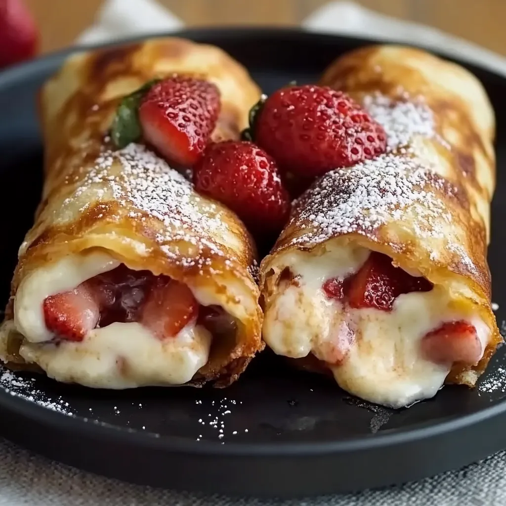 Two pieces of crepe with strawberries on top.