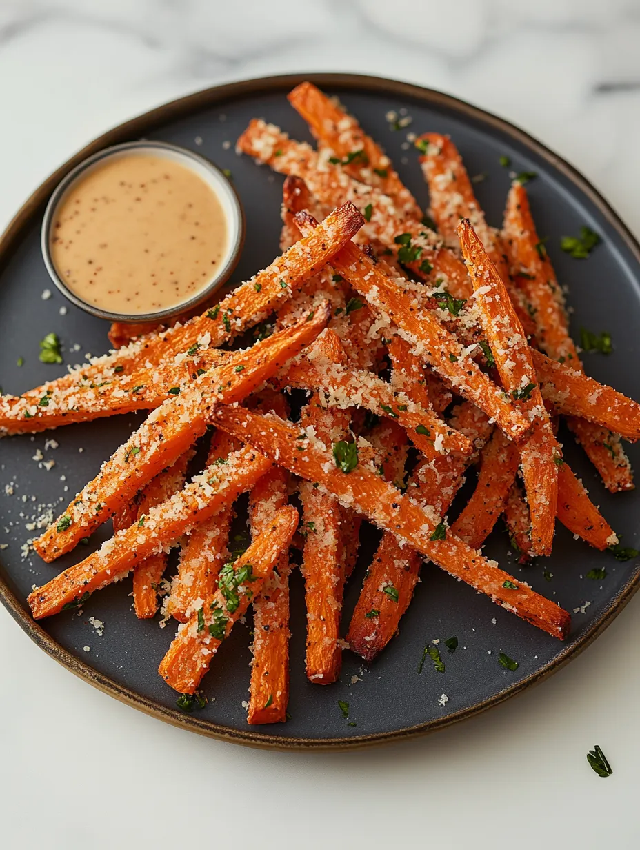 A plate of fries with a dipping sauce on the side.