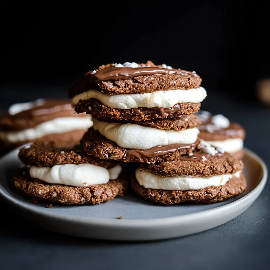 A plate of chocolate chip cookies stacked on top of each other.