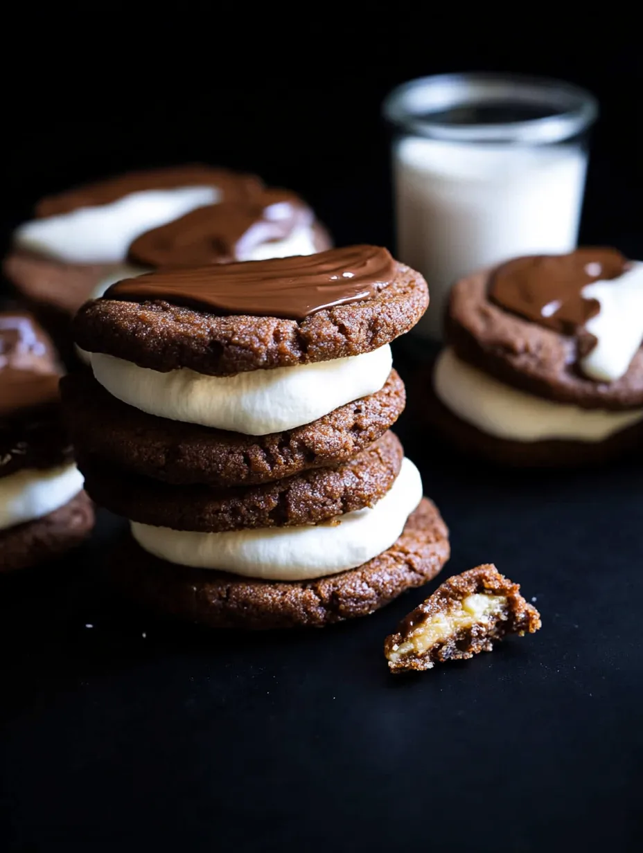 A stack of chocolate chip cookies with white frosting.