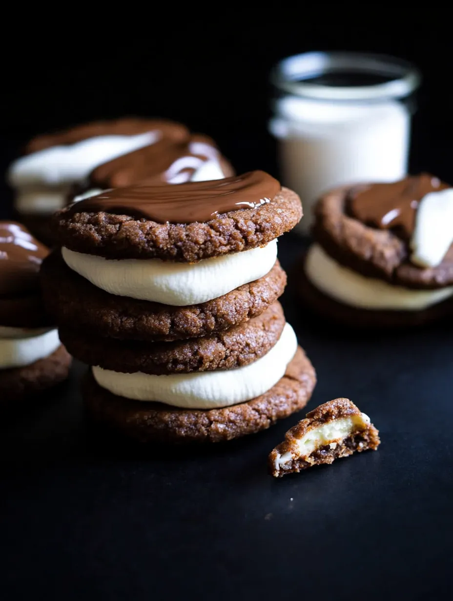 A stack of chocolate chip cookies with white frosting.