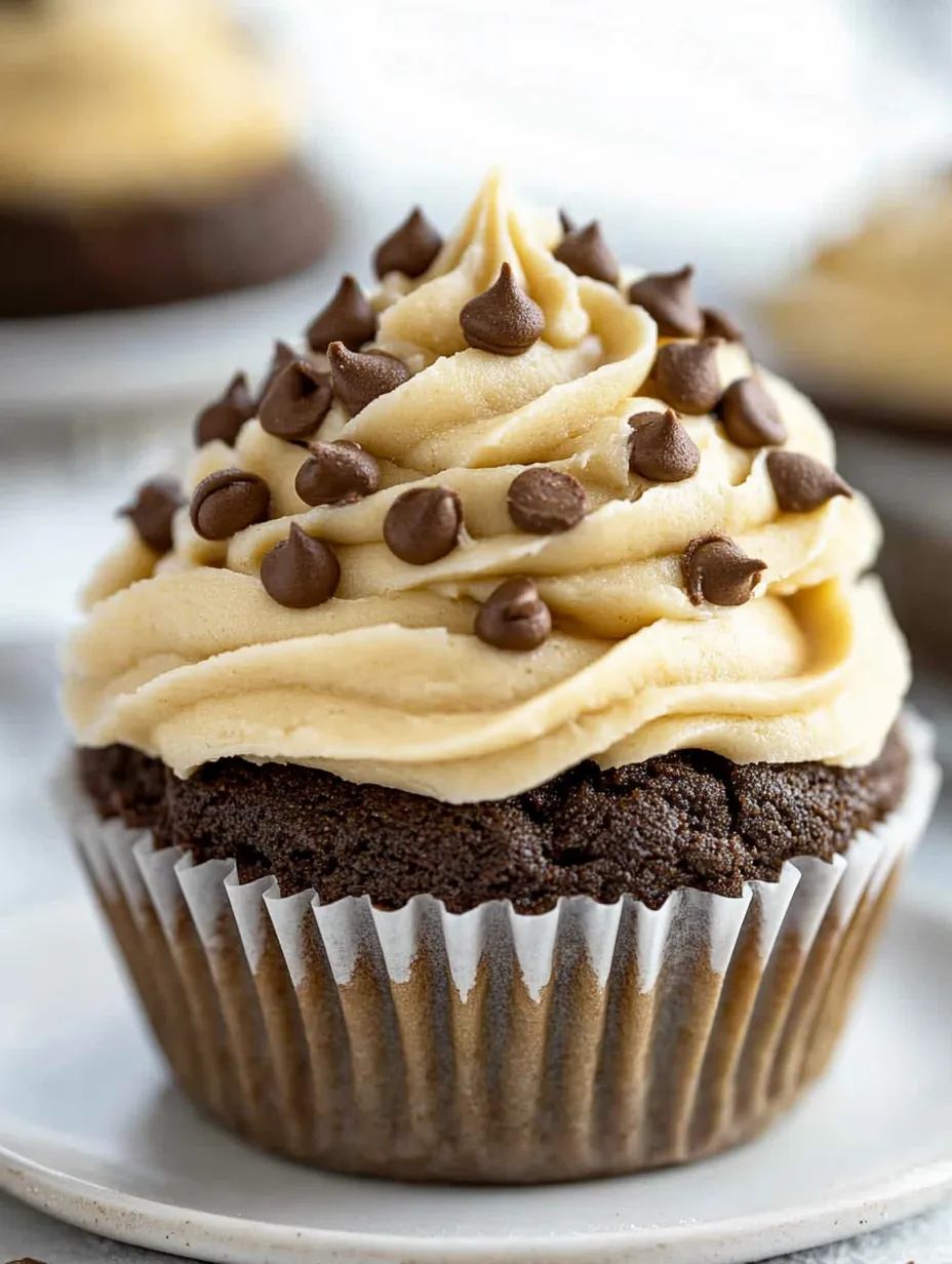 A cupcake with chocolate frosting and chocolate chips on top.