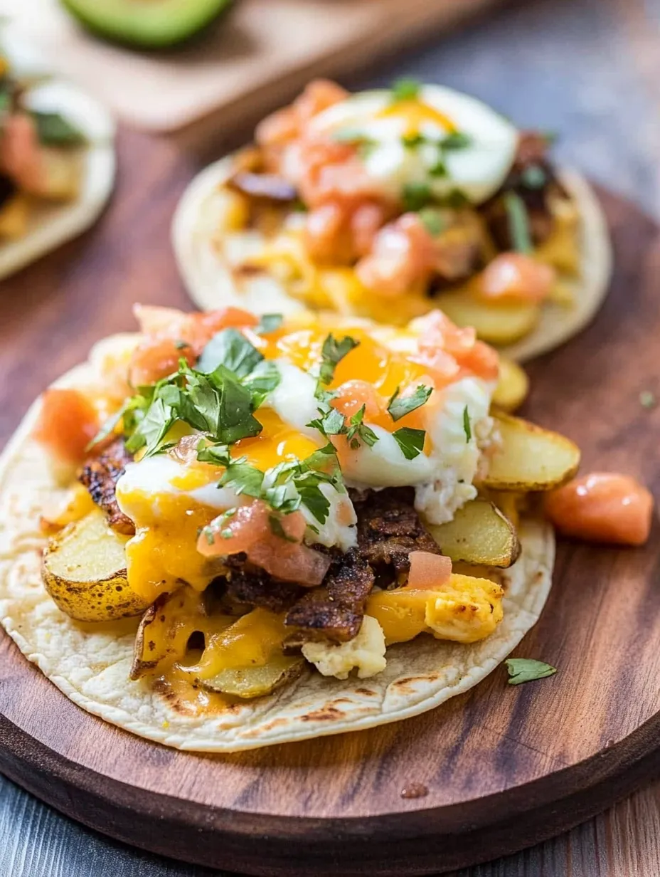 A delicious breakfast taco with eggs, potatoes, and meat.