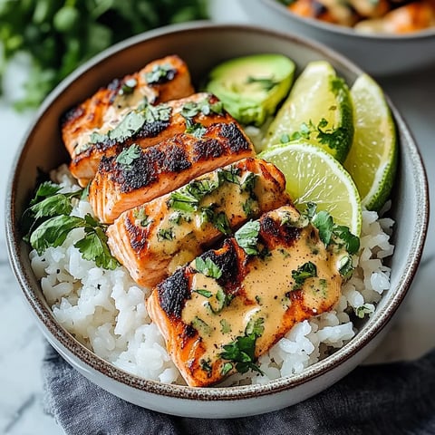 A bowl of food with fish and rice.